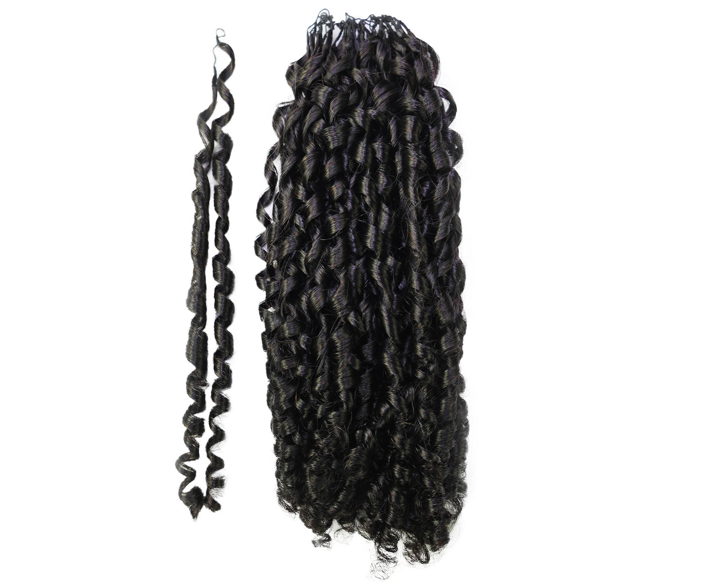 LUXLUXE Knotless Pixie Curly Raw Crochet Natural Human Hair Extensions - 14" 40g 16" 45g & 18" 50g Pre Separated 40 Strands Feather Hairpiece for Women