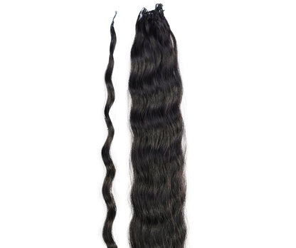 LUXLUXE Knotless Wet & Wavy Crochet Human Hair Extensions - Natural Black 14" 40g 16" 45g & 18" 50g Pre Separated 40 Strands Feather Hairpiece With String In The Middle Braid