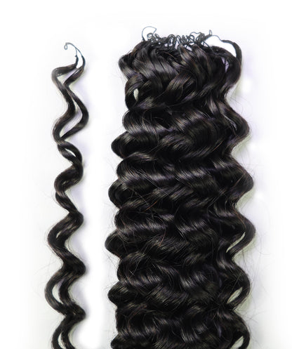 LUXLUXE Water Wave Braids Pre Looped Long Human Hair Extensions 40 Strands - Natural & Natural Black 14,16 & 18 Inch with weights 40g 45g & 50g Deep Curly Feather Braiding Hairpiece