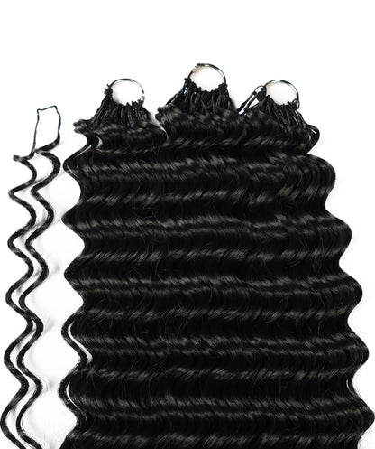LUXLUXE Deep Wave Synthetic Crochet Hair Extensions – Available in 14"  78g 18" 100g & 22" 120g Pre Separated 100 Strands Feather Hairpiece