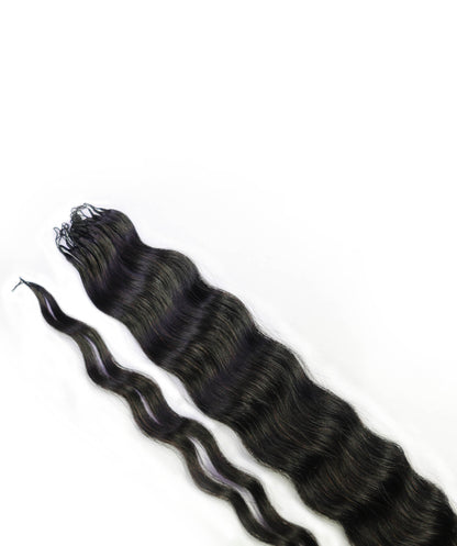 LUXLUXE Knotless Wet & Wavy Crochet Human Hair Extensions - Natural Black 14" 40g 16" 45g & 18" 50g Pre Separated 40 Strands Feather Hairpiece With String In The Middle Braid