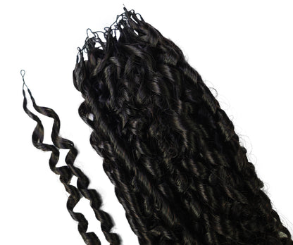 LUXLUXE Knotless Pixie Curly Raw Crochet Natural Human Hair Extensions - 14" 40g 16" 45g & 18" 50g Pre Separated 40 Strands Feather Hairpiece for Women