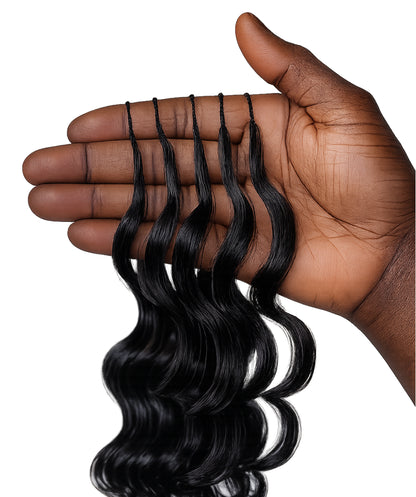 LUXLUXE Loose Deep Real Human Crochet Hair Extensions 40 Strands - Natural & Natural Black 18 & 16 & 14 Inch 50g Knotless Pre Separated Feather Line Lightweight Texture Wavy Hairpiece for Women