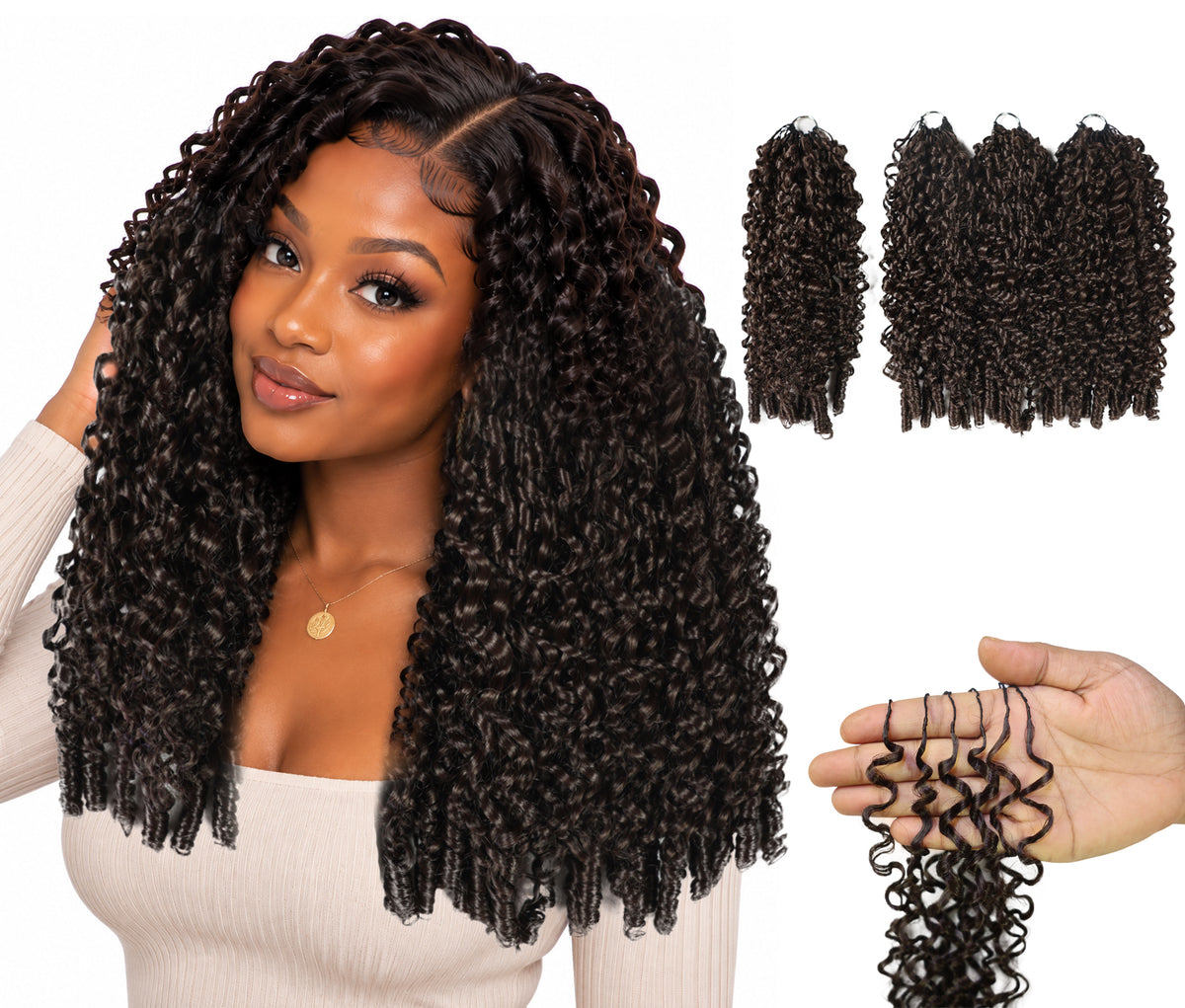 LUXLUXE Burmese Synthetic Crochet Hair Extensions – 14" 85g, 18" 110g, 22" 132g Pre Separated 100 Strands Feather Hairpiece for Soft Curly Protective Styles