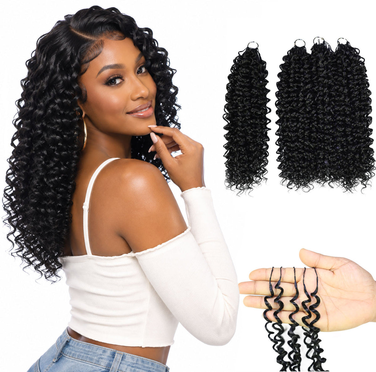 Luxluxe Bohemian 18" Pre-Separated Synthetic Feather 110g Crochet Hair Extensions with 100 Strands for Women