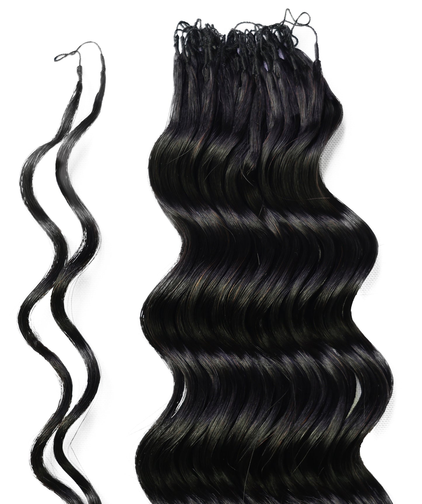 LUXLUXE Loose Deep Real Human Crochet Hair Extensions 40 Strands - Natural & Natural Black 18 & 16 & 14 Inch 50g Knotless Pre Separated Feather Line Lightweight Texture Wavy Hairpiece for Women