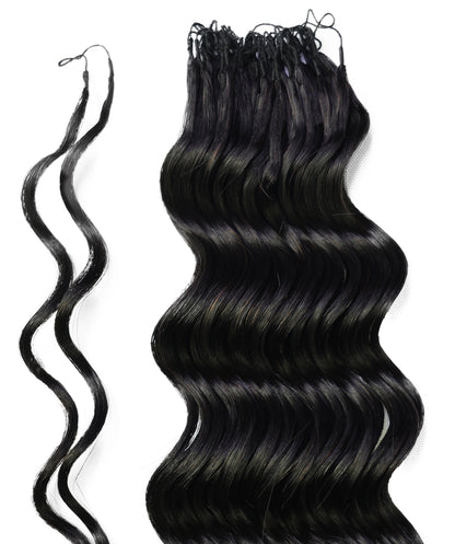 LUXLUXE Loose Deep Real Human Crochet Hair Extensions 40 Strands - Natural & Natural Black 18 & 16 & 14 Inch 50g Knotless Pre Separated Feather Line Lightweight Texture Wavy Hairpiece for Women