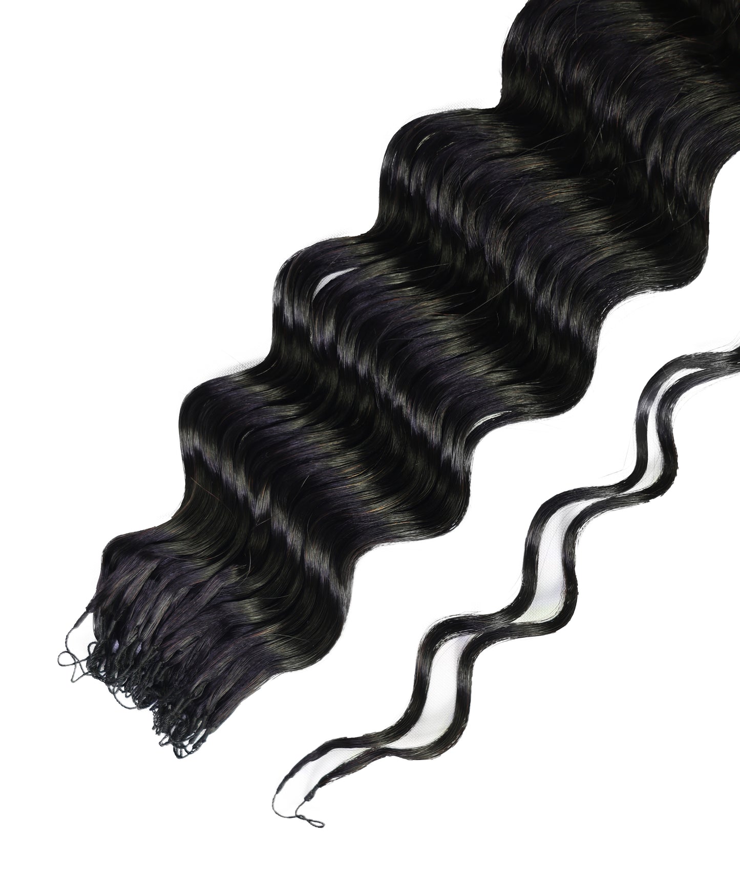 LUXLUXE Loose Deep Real Human Crochet Hair Extensions 40 Strands - Natural & Natural Black 18 & 16 & 14 Inch 50g Knotless Pre Separated Feather Line Lightweight Texture Wavy Hairpiece for Women