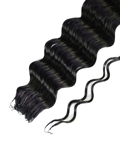 LUXLUXE Loose Deep Real Human Crochet Hair Extensions 40 Strands - Natural & Natural Black 18 & 16 & 14 Inch 50g Knotless Pre Separated Feather Line Lightweight Texture Wavy Hairpiece for Women