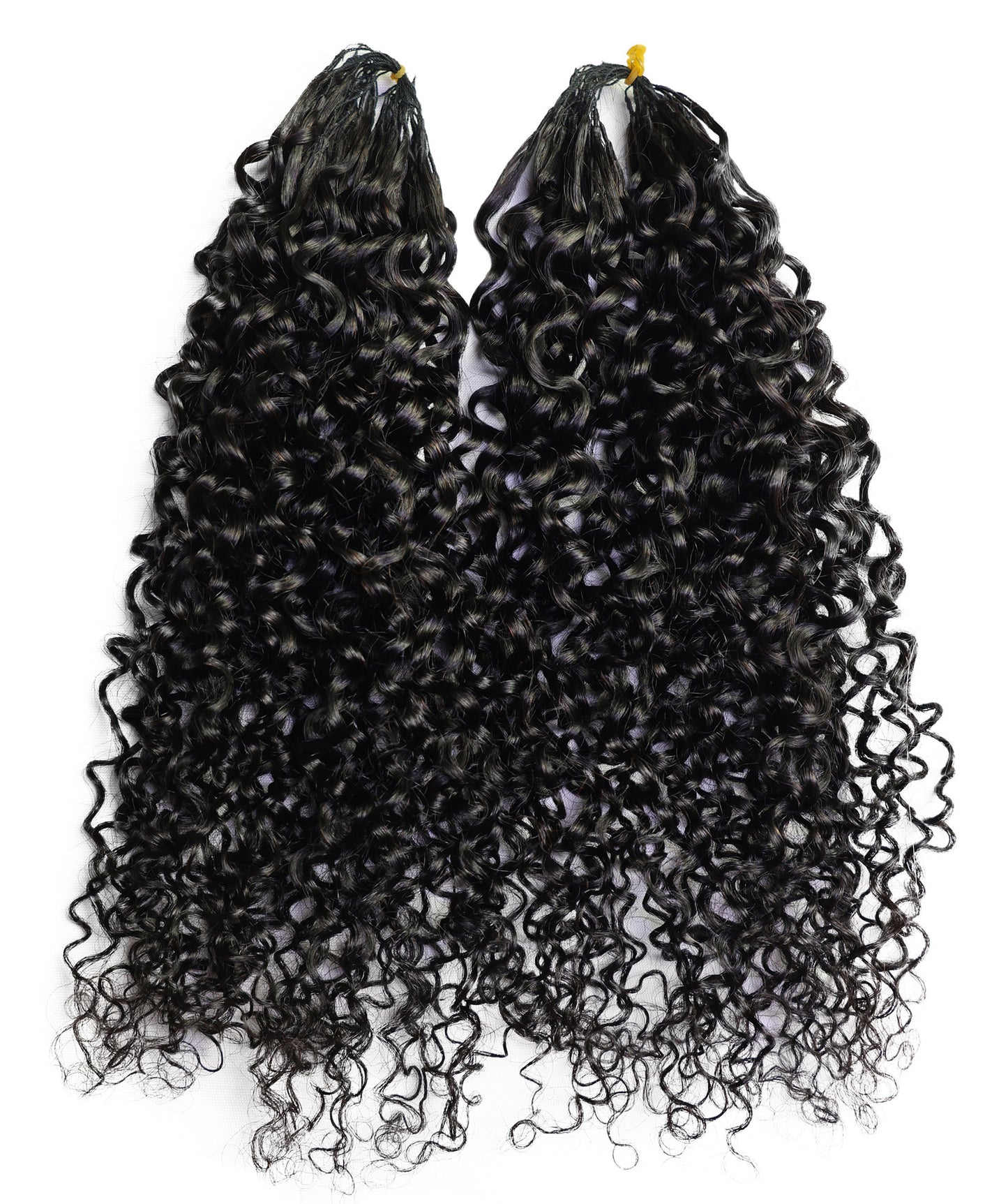 LUXLUXE Burmese Bohemian Real Human Crochet Curly Hair Extensions 40 Strands - Natural  & Natural Black 18 & 16 &14  Inch 50g Knotless Pre Separated Feather Line Lightweight Texture Curls Hairpiece for Women