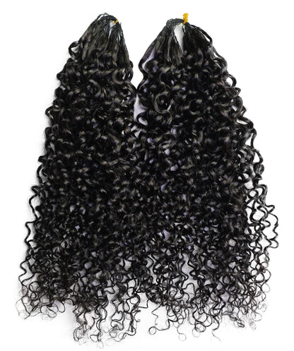 LUXLUXE Burmese Bohemian Real Human Crochet Curly Hair Extensions 40 Strands - Natural  & Natural Black 18 & 16 &14  Inch 50g Knotless Pre Separated Feather Line Lightweight Texture Curls Hairpiece for Women