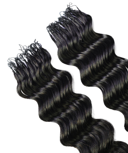 LUXLUXE Loose Deep Real Human Crochet Hair Extensions 40 Strands - Natural & Natural Black 18 & 16 & 14 Inch 50g Knotless Pre Separated Feather Line Lightweight Texture Wavy Hairpiece for Women