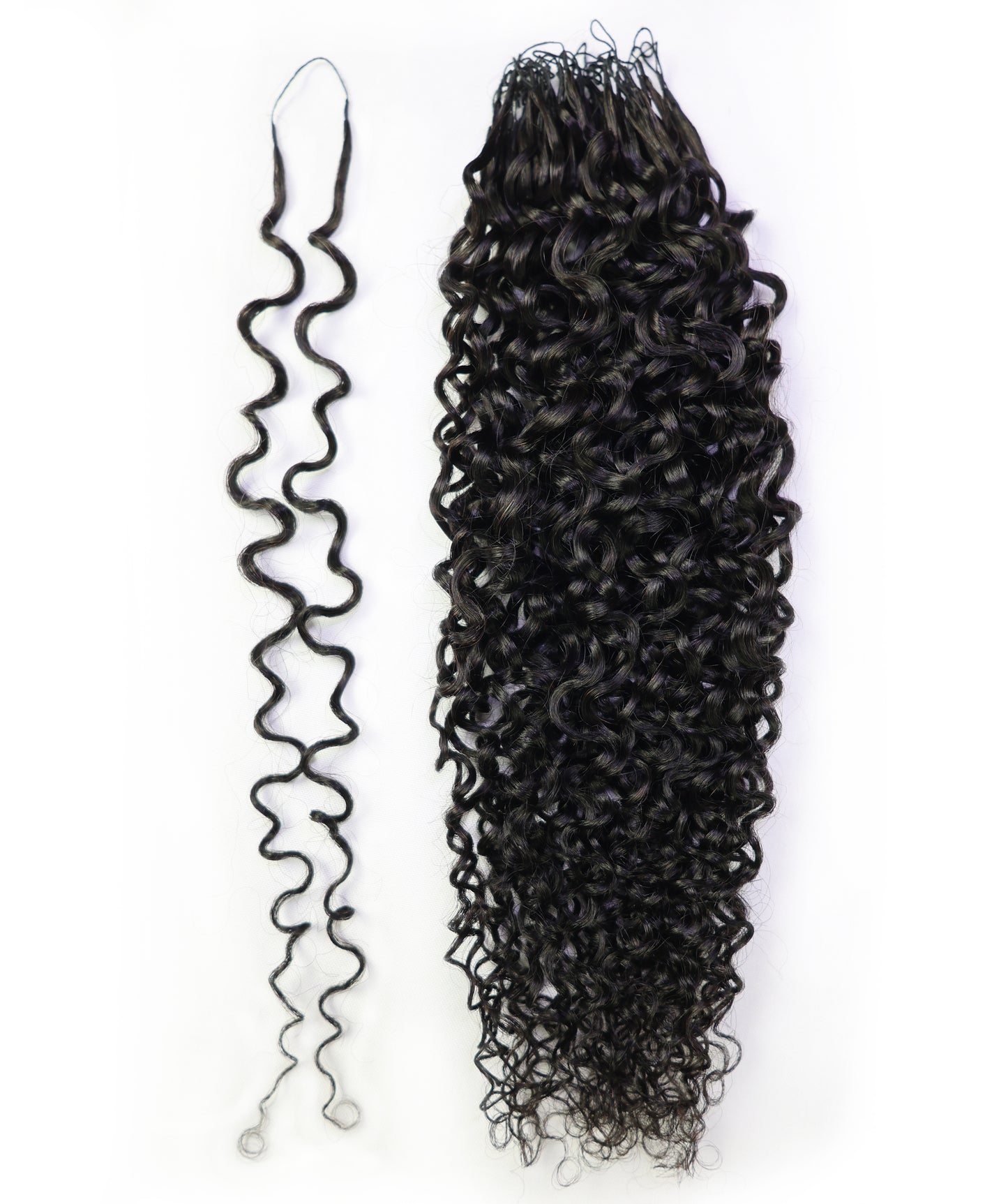LUXLUXE Burmese Bohemian Real Human Crochet Curly Hair Extensions 40 Strands - Natural  & Natural Black 18 & 16 &14  Inch 50g Knotless Pre Separated Feather Line Lightweight Texture Curls Hairpiece for Women