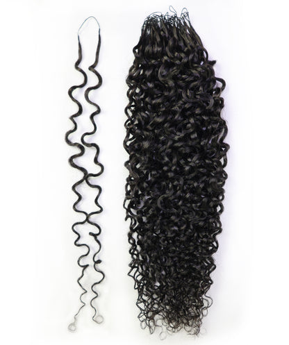 LUXLUXE Burmese Bohemian Real Human Crochet Curly Hair Extensions 40 Strands - Natural  & Natural Black 18 & 16 &14  Inch 50g Knotless Pre Separated Feather Line Lightweight Texture Curls Hairpiece for Women