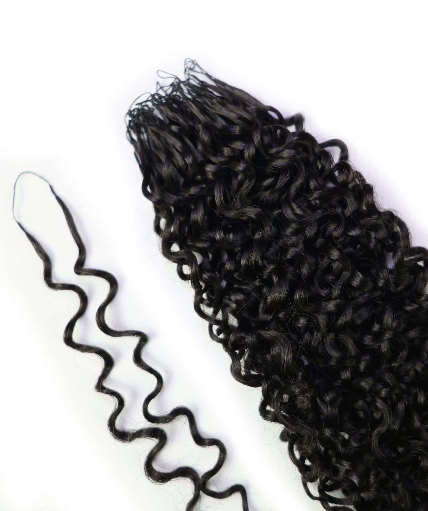 LUXLUXE Burmese Bohemian Real Human Crochet Curly Hair Extensions 40 Strands - Natural  & Natural Black 18 & 16 &14  Inch 50g Knotless Pre Separated Feather Line Lightweight Texture Curls Hairpiece for Women