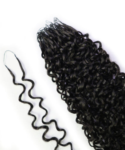 LUXLUXE Burmese Bohemian Real Human Crochet Curly Hair Extensions 40 Strands - Natural  & Natural Black 18 & 16 &14  Inch 50g Knotless Pre Separated Feather Line Lightweight Texture Curls Hairpiece for Women