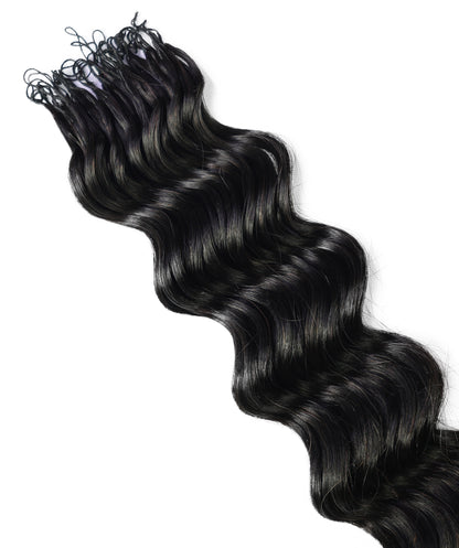 LUXLUXE Loose Deep Real Human Crochet Hair Extensions 40 Strands - Natural & Natural Black 18 & 16 & 14 Inch 50g Knotless Pre Separated Feather Line Lightweight Texture Wavy Hairpiece for Women