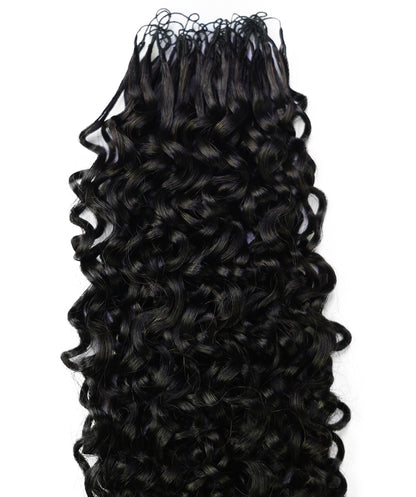 LUXLUXE Burmese Bohemian Real Human Crochet Curly Hair Extensions 40 Strands - Natural  & Natural Black 18 & 16 &14  Inch 50g Knotless Pre Separated Feather Line Lightweight Texture Curls Hairpiece for Women