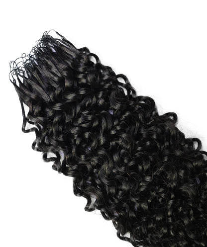 LUXLUXE Burmese Bohemian Real Human Crochet Curly Hair Extensions 40 Strands - Natural  & Natural Black 18 & 16 &14  Inch 50g Knotless Pre Separated Feather Line Lightweight Texture Curls Hairpiece for Women