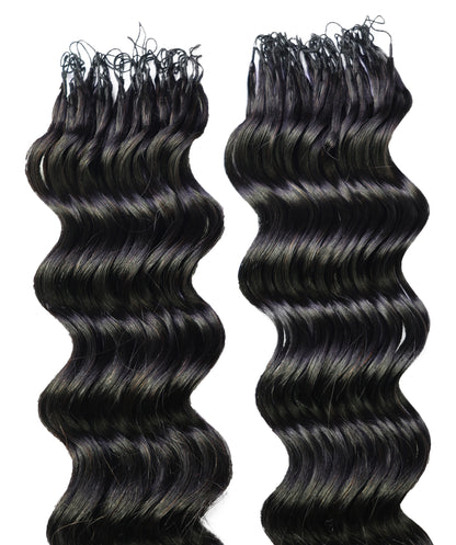 LUXLUXE Loose Deep Real Human Crochet Hair Extensions 40 Strands - Natural & Natural Black 18 & 16 & 14 Inch 50g Knotless Pre Separated Feather Line Lightweight Texture Wavy Hairpiece for Women