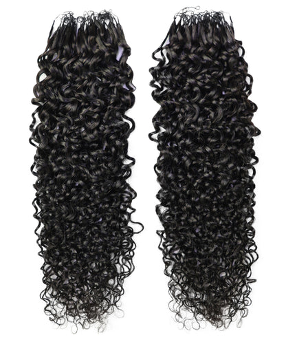 LUXLUXE Burmese Bohemian Real Human Crochet Curly Hair Extensions 40 Strands - Natural  & Natural Black 18 & 16 &14  Inch 50g Knotless Pre Separated Feather Line Lightweight Texture Curls Hairpiece for Women
