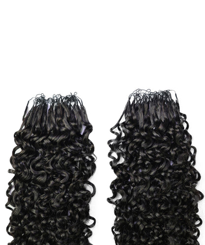 LUXLUXE Burmese Bohemian Real Human Crochet Curly Hair Extensions 40 Strands - Natural  & Natural Black 18 & 16 &14  Inch 50g Knotless Pre Separated Feather Line Lightweight Texture Curls Hairpiece for Women