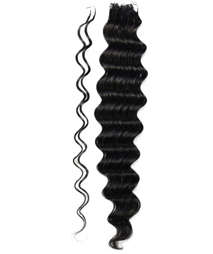 LUXLUXE Loose Deep Real Human Crochet Hair Extensions 40 Strands - Natural & Natural Black 18 & 16 & 14 Inch 50g Knotless Pre Separated Feather Line Lightweight Texture Wavy Hairpiece for Women