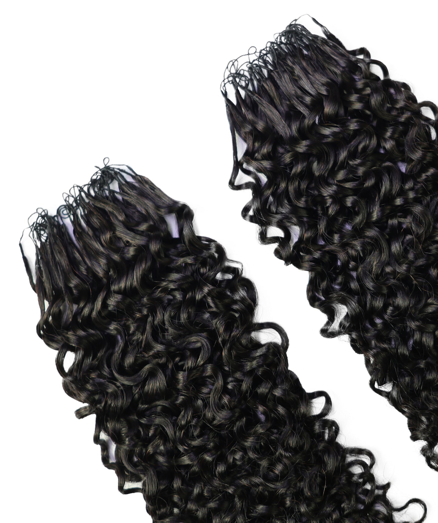 LUXLUXE Burmese Bohemian Real Human Crochet Curly Hair Extensions 40 Strands - Natural  & Natural Black 18 & 16 &14  Inch 50g Knotless Pre Separated Feather Line Lightweight Texture Curls Hairpiece for Women