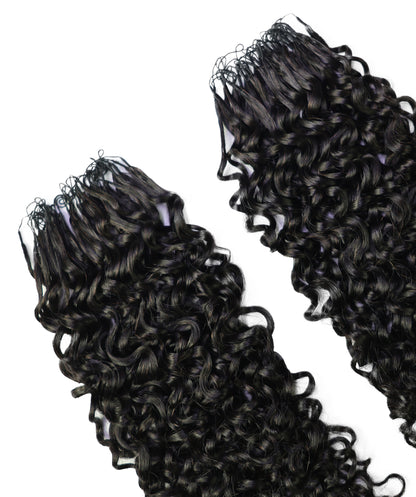 LUXLUXE Burmese Bohemian Real Human Crochet Curly Hair Extensions 40 Strands - Natural  & Natural Black 18 & 16 &14  Inch 50g Knotless Pre Separated Feather Line Lightweight Texture Curls Hairpiece for Women