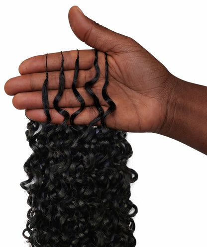 LUXLUXE Burmese Bohemian Real Human Crochet Curly Hair Extensions 40 Strands - Natural  & Natural Black 18 & 16 &14  Inch 50g Knotless Pre Separated Feather Line Lightweight Texture Curls Hairpiece for Women
