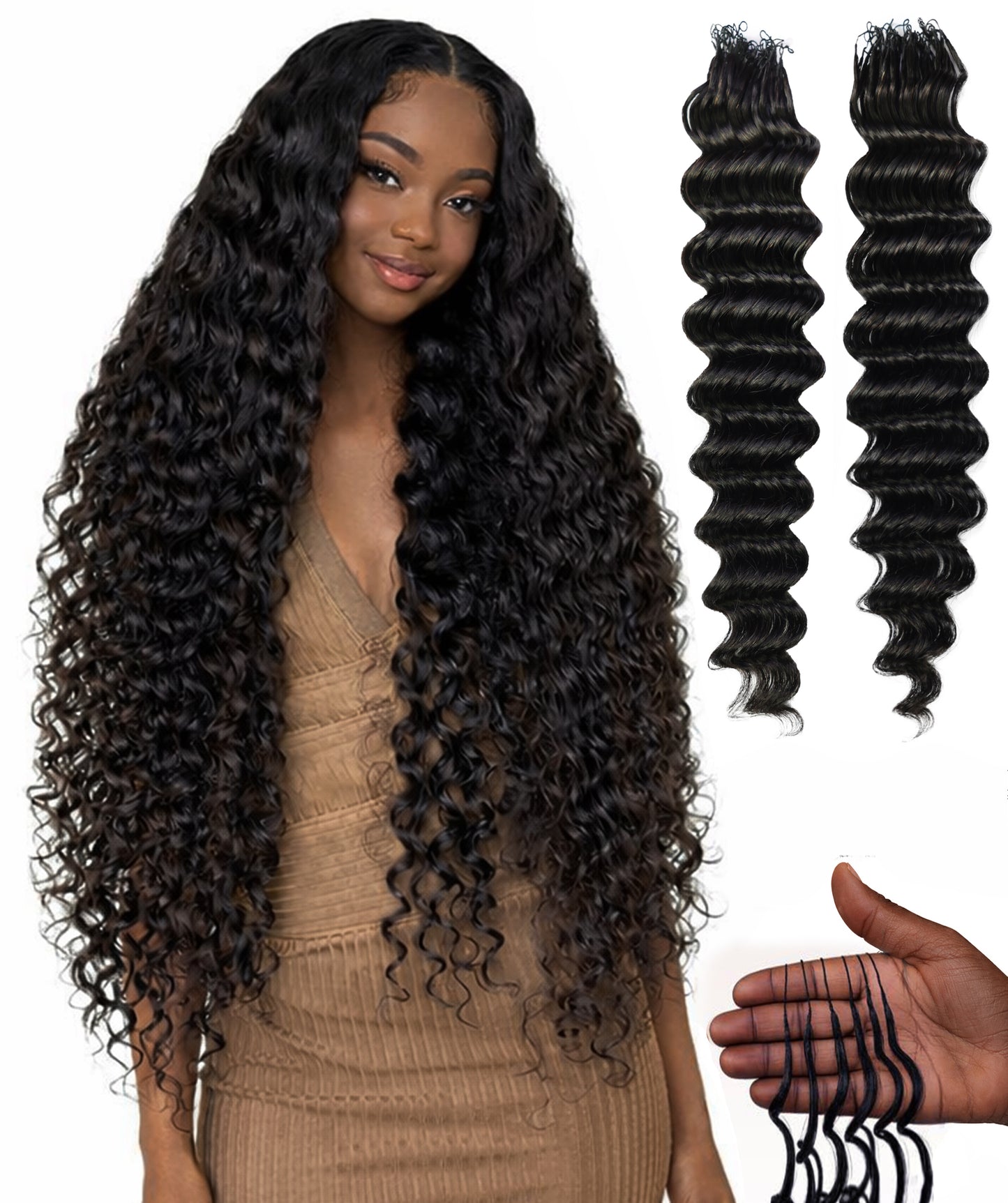 LUXLUXE Deep Wave Real Human Crochet Hair Extensions - Natural & Natural Black 18 & 16 & 14 Inch 50g Knotless Pre Separated Feather Wavy Hairpiece for Women