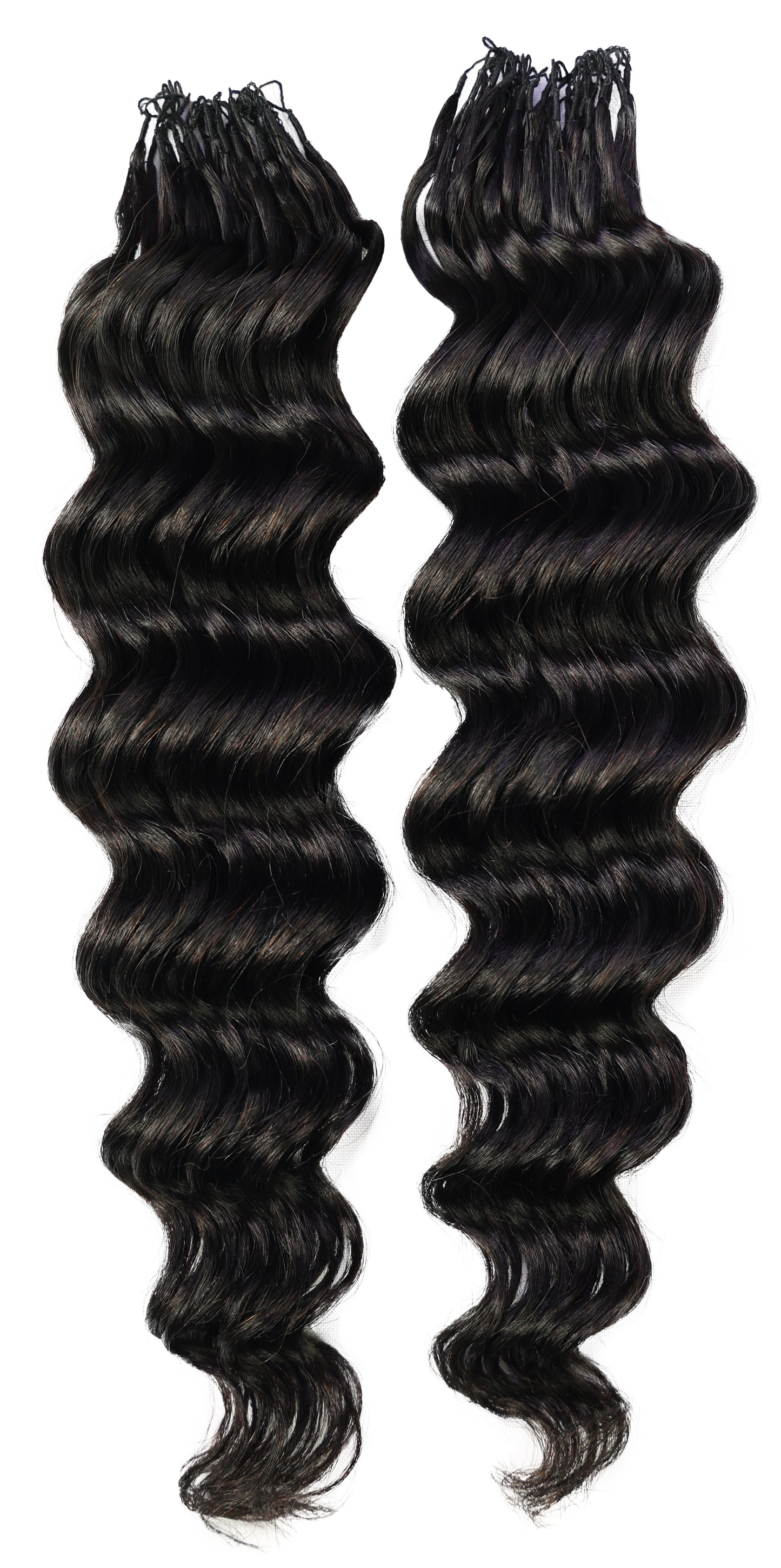 LUXLUXE Loose Deep Real Human Crochet Hair Extensions 40 Strands - Natural & Natural Black 18 & 16 & 14 Inch 50g Knotless Pre Separated Feather Line Lightweight Texture Wavy Hairpiece for Women