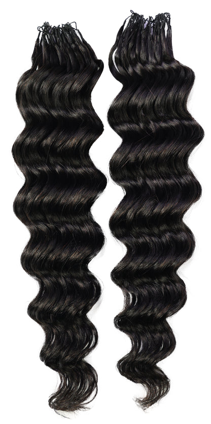 LUXLUXE Loose Deep Real Human Crochet Hair Extensions 40 Strands - Natural & Natural Black 18 & 16 & 14 Inch 50g Knotless Pre Separated Feather Line Lightweight Texture Wavy Hairpiece for Women