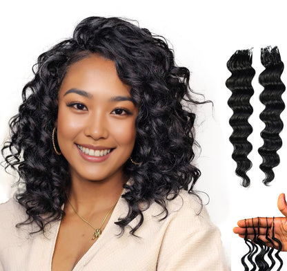 LUXLUXE Loose Deep Real Human Crochet Hair Extensions 40 Strands - Natural & Natural Black 18 & 16 & 14 Inch 50g Knotless Pre Separated Feather Line Lightweight Texture Wavy Hairpiece for Women