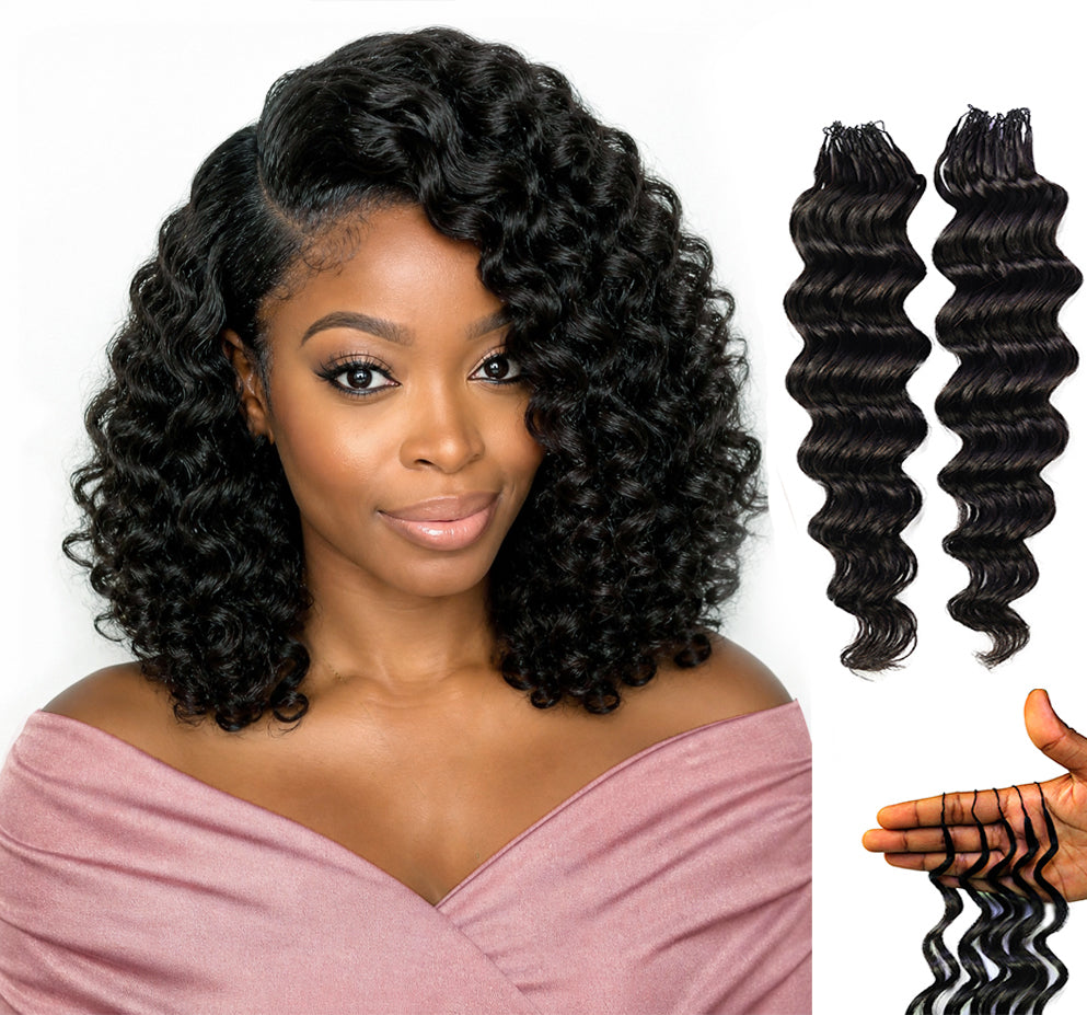 LUXLUXE Loose Deep Real Human Crochet Hair Extensions 40 Strands - Natural & Natural Black 18 & 16 & 14 Inch 50g Knotless Pre Separated Feather Line Lightweight Texture Wavy Hairpiece for Women