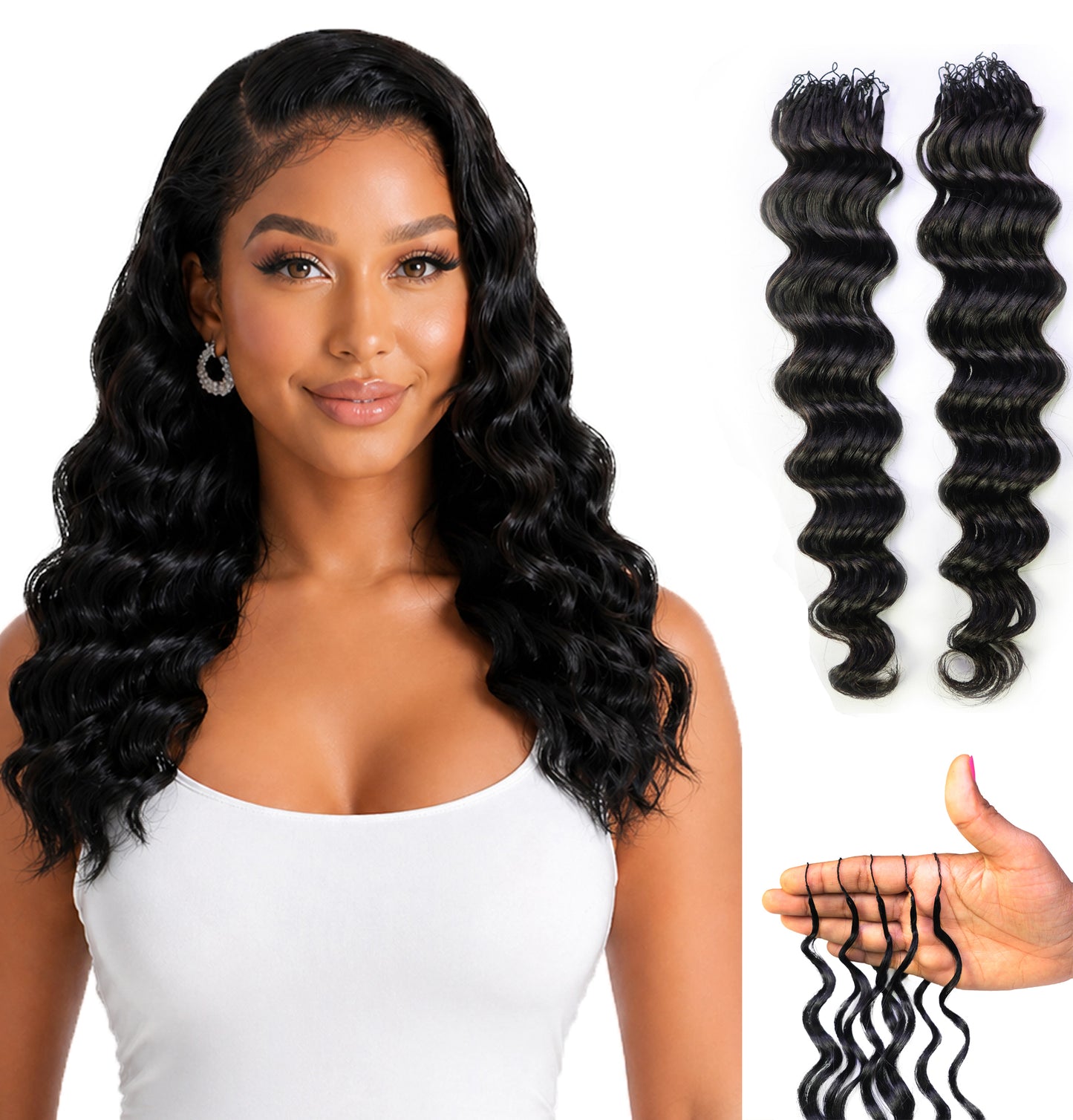 LUXLUXE Loose Deep Real Human Crochet Hair Extensions 40 Strands - Natural & Natural Black 18 & 16 & 14 Inch 50g Knotless Pre Separated Feather Line Lightweight Texture Wavy Hairpiece for Women
