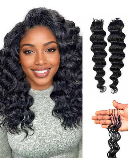 LUXLUXE Loose Deep Real Human Crochet Hair Extensions 40 Strands - Natural & Natural Black 18 & 16 & 14 Inch 50g Knotless Pre Separated Feather Line Lightweight Texture Wavy Hairpiece for Women