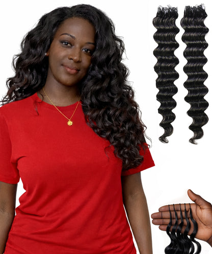 LUXLUXE Loose Deep Real Human Crochet Hair Extensions 40 Strands - Natural & Natural Black 18 & 16 & 14 Inch 50g Knotless Pre Separated Feather Line Lightweight Texture Wavy Hairpiece for Women