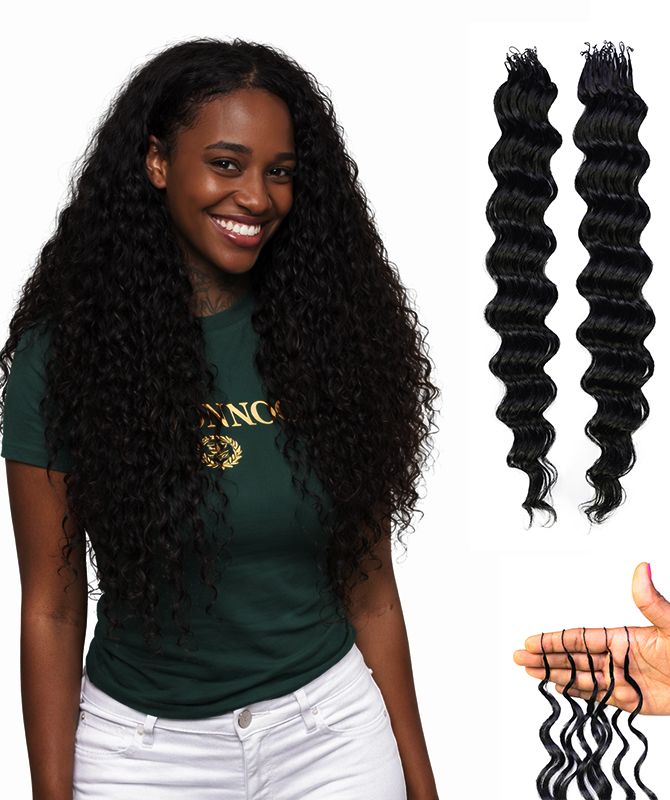 LUXLUXE Loose Deep Real Human Crochet Hair Extensions 40 Strands - Natural & Natural Black 18 & 16 & 14 Inch 50g Knotless Pre Separated Feather Line Lightweight Texture Wavy Hairpiece for Women