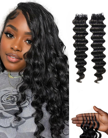 LUXLUXE Loose Deep Real Human Crochet Hair Extensions 40 Strands - Natural & Natural Black 18 & 16 & 14 Inch 50g Knotless Pre Separated Feather Line Lightweight Texture Wavy Hairpiece for Women