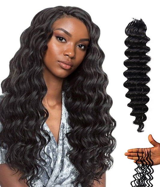 LUXLUXE Loose Deep Real Human Crochet Hair Extensions 40 Strands - Natural & Natural Black 18 & 16 & 14 Inch 50g Knotless Pre Separated Feather Line Lightweight Texture Wavy Hairpiece for Women