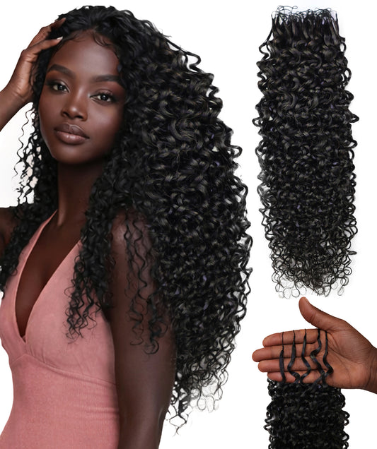 LUXLUXE Burmese Bohemian Real Human Crochet Curly Hair Extensions 40 Strands - Natural  & Natural Black 18 & 16 &14  Inch 50g Knotless Pre Separated Feather Line Lightweight Texture Curls Hairpiece for Women