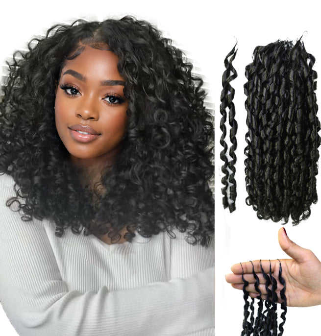 LUXLUXE Knotless Pixie Curly Raw Crochet Natural Human Hair Extensions - 14" 40g 16" 45g & 18" 50g Pre Separated 40 Strands Feather Hairpiece for Women