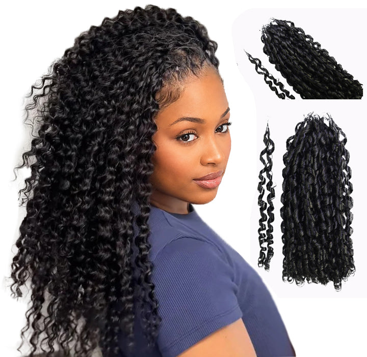 LUXLUXE Knotless Pixie Curly Raw Crochet Natural Human Hair Extensions - 14" 40g 16" 45g & 18" 50g Pre Separated 40 Strands Feather Hairpiece for Women
