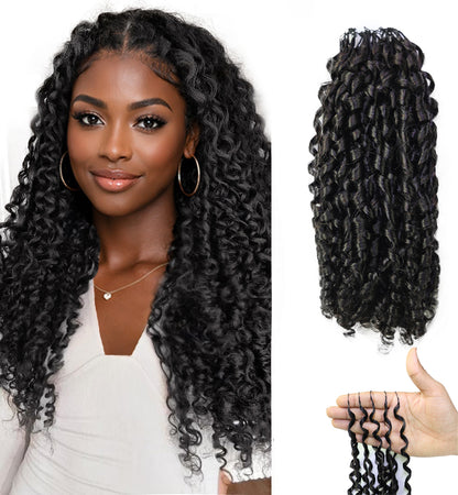 LUXLUXE Knotless Pixie Curly Raw Crochet Natural Human Hair Extensions - 14" 40g 16" 45g & 18" 50g Pre Separated 40 Strands Feather Hairpiece for Women