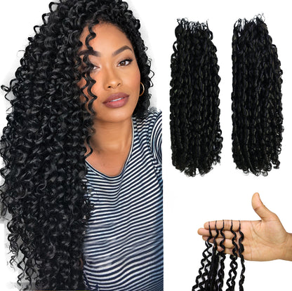 LUXLUXE Knotless Pixie Curly Raw Crochet Natural Human Hair Extensions - 14" 40g 16" 45g & 18" 50g Pre Separated 40 Strands Feather Hairpiece for Women