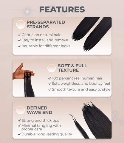 LUXLUXE Knotless Silk Straight Crochet Human Hair Extensions - Natural Black 14" 40g 16" 45g & 18" 50g Pre Separated 40 Strands Feather hairpiece for Women