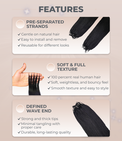 LUXLUXE Knotless Silk Straight Crochet Human Hair Extensions - Natural Black 14" 40g 16" 45g & 18" 50g Pre Separated 40 Strands Feather hairpiece for Women