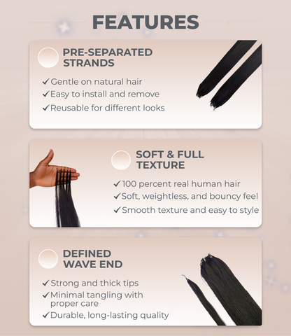 LUXLUXE Knotless Silk Straight Crochet Human Hair Extensions - Natural Black 14" 40g 16" 45g & 18" 50g Pre Separated 40 Strands Feather hairpiece for Women