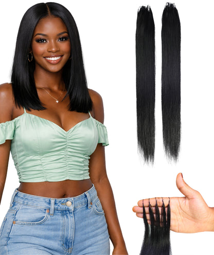LUXLUXE Knotless Silk Straight Crochet Human Hair Extensions - Natural Black 14" 40g 16" 45g & 18" 50g Pre Separated 40 Strands Feather hairpiece for Women